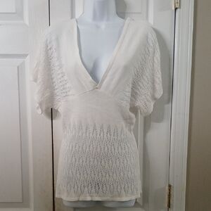 Mingle Elegant White Knit lightweight sweater  Sz S  NWOT